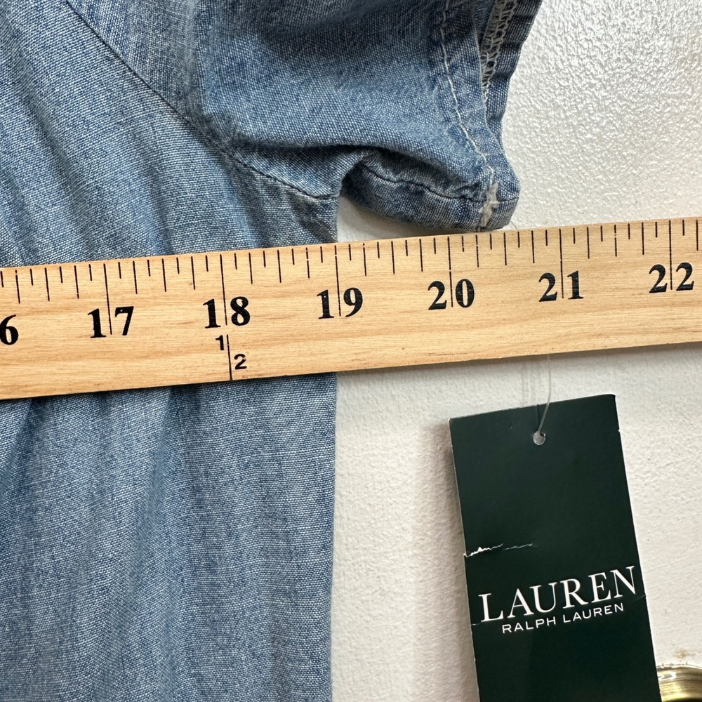 Lauren Ralph Lauren Chambray Off The Shoulder Smocked Tiered Midi Dress Blue 14 - Picture 7 of 8